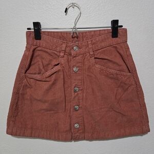 Free People Ray Corduroy Mini Skirt Button Front Terracotta Dusty Rose Size 2